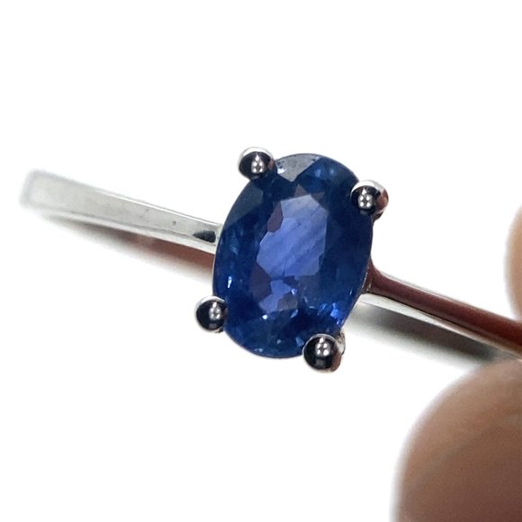 Blue Sapphire .80ct Solid 14K White Gold Ring
